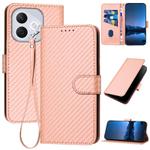 For Honor 400 Lite Global YX0070 Carbon Fiber Buckle Leather Phone Case with Lanyard(Pink)