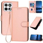 For Honor X8c 4G YX0070 Carbon Fiber Buckle Leather Phone Case with Lanyard(Pink)