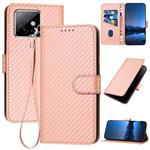 For Honor X60 GT YX0070 Carbon Fiber Buckle Leather Phone Case with Lanyard(Pink)