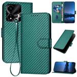 For Honor X5c Plus YX0070 Carbon Fiber Buckle Leather Phone Case with Lanyard(Dark Green)