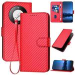 For Huawei Mate 60 YX0070 Carbon Fiber Buckle Leather Phone Case with Lanyard(Red)