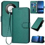 For Huawei Mate 60 YX0070 Carbon Fiber Buckle Leather Phone Case with Lanyard(Dark Green)