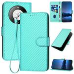 For Huawei Mate 60 Pro YX0070 Carbon Fiber Buckle Leather Phone Case with Lanyard(Light Blue)