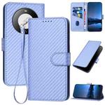 For Huawei Mate 60 Pro YX0070 Carbon Fiber Buckle Leather Phone Case with Lanyard(Light Purple)