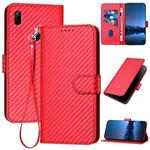 For Huawei P Smart Z YX0070 Carbon Fiber Buckle Leather Phone Case with Lanyard(Red)