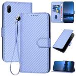 For Huawei P Smart Z YX0070 Carbon Fiber Buckle Leather Phone Case with Lanyard(Light Purple)