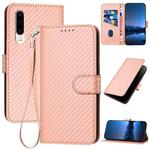 For Huawei P30 YX0070 Carbon Fiber Buckle Leather Phone Case with Lanyard(Pink)