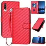 For Huawei P30 Llite / Nova 4e YX0070 Carbon Fiber Buckle Leather Phone Case with Lanyard(Red)