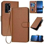 For Huawei P40 Pro YX0070 Carbon Fiber Buckle Leather Phone Case with Lanyard(Coffee)