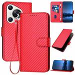 For Huawei Pura 70 YX0070 Carbon Fiber Buckle Leather Phone Case with Lanyard(Red)