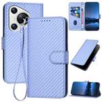 For Huawei Pura 70 YX0070 Carbon Fiber Buckle Leather Phone Case with Lanyard(Light Purple)