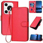For Huawei Pura 70 Pro / Pura 70 Ultra YX0070 Carbon Fiber Buckle Leather Phone Case with Lanyard(Red)