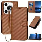 For Huawei Pura 70 Pro / Pura 70 Ultra YX0070 Carbon Fiber Buckle Leather Phone Case with Lanyard(Coffee)