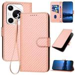 For Huawei Pura 70 Pro / Pura 70 Ultra YX0070 Carbon Fiber Buckle Leather Phone Case with Lanyard(Pink)