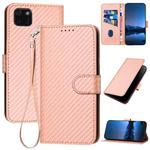 For Huawei Y5p YX0070 Carbon Fiber Buckle Leather Phone Case with Lanyard(Pink)