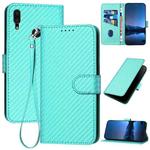 For Huawei Y7 2019 YX0070 Carbon Fiber Buckle Leather Phone Case with Lanyard(Light Blue)