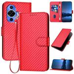 For Huawei nova 12s YX0070 Carbon Fiber Buckle Leather Phone Case with Lanyard(Red)