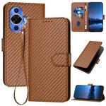 For Huawei nova 12s YX0070 Carbon Fiber Buckle Leather Phone Case with Lanyard(Coffee)