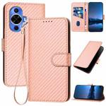 For Huawei nova 12s YX0070 Carbon Fiber Buckle Leather Phone Case with Lanyard(Pink)