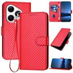 For Huawei Pura 80 5G YX0070 Carbon Fiber Buckle Leather Phone Case with Lanyard(Red)