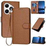 For Huawei Pura 80 5G YX0070 Carbon Fiber Buckle Leather Phone Case with Lanyard(Coffee)