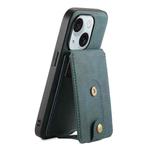 For iPhone 15 Plus Denior D14 NK Retro Pattern MagSafe Magnetic Card Holder Leather Phone Case(Blue)