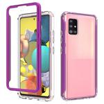 For Samsung Galaxy A51 5G Shockproof TPU Frame + Clear PC Back Case + Front PET Screen Protector(Purple)