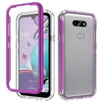 For LG Aristo 5 Pro Shockproof TPU Frame + Clear PC Back Case + Front PET Screen Protector(Purple)