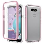For LG Aristo 5 Pro Shockproof TPU Frame + Clear PC Back Case + Front PET Screen Protector(Pink)