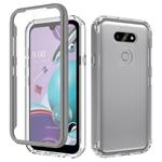 For LG Aristo 5 Pro Shockproof TPU Frame + Clear PC Back Case + Front PET Screen Protector(Grey)
