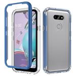 For LG Aristo 5 Pro Shockproof TPU Frame + Clear PC Back Case + Front PET Screen Protector(Blue)