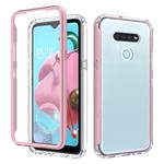 For LG K51 Shockproof TPU Frame + Clear PC Back Case + Front PET Screen Protector(Pink)