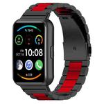 For Huawei Watch Fit 3 Three Bead Stainless Steel Metal Watch Band(Black Red)