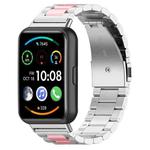 For Huawei Watch Fit 3 Three Bead Stainless Steel Metal Watch Band(Silver Pink)
