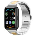 For Huawei Watch Fit 3 Three Bead Stainless Steel Metal Watch Band(Silver Gold)