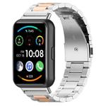 For Huawei Watch Fit 3 Three Bead Stainless Steel Metal Watch Band(Silver Rose Gold)