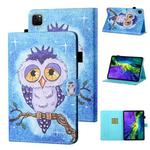 For iPad Pro 11 2024 Coloured Drawing Stitching Smart Leather Tablet Case(Blue Owl)