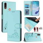 For Motorola Moto E7 Power Cat Rat Embossed Pattern RFID Leather Phone Case with Lanyard(Mint Green)