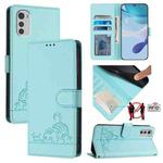 For Motorola Moto E32 4G Global Cat Rat Embossed Pattern RFID Leather Phone Case with Lanyard(Mint Green)