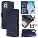 For Motorola Moto E32 4G Global Cat Rat Embossed Pattern RFID Leather Phone Case with Lanyard(Blue)