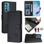 For Motorola Edge 30 Cat Rat Embossed Pattern RFID Leather Phone Case with Lanyard(Black)