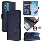 For Motorola Edge 30 Cat Rat Embossed Pattern RFID Leather Phone Case with Lanyard(Blue)