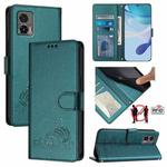 For Motorola Edge 30 Neo Cat Rat Embossed Pattern RFID Leather Phone Case with Lanyard(Peacock Green)