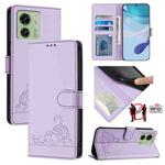 For Motorola Edge 2023 North US Version Cat Rat Embossed Pattern RFID Leather Phone Case with Lanyard(Purple)