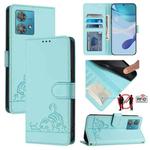 For Motorola Edge 40 Neo 5G Cat Rat Embossed Pattern RFID Leather Phone Case with Lanyard(Mint Green)