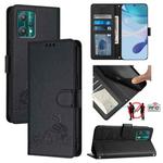 For Motorola Edge 40 Pro 5G Cat Rat Embossed Pattern RFID Leather Phone Case with Lanyard(Black)