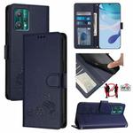 For Motorola Edge 40 Pro 5G Cat Rat Embossed Pattern RFID Leather Phone Case with Lanyard(Blue)