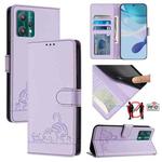 For Motorola Edge 40 Pro 5G Cat Rat Embossed Pattern RFID Leather Phone Case with Lanyard(Purple)