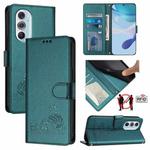 For Motorola Edge X30 5G/30 Pro Cat Rat Embossed Pattern RFID Leather Phone Case with Lanyard(Peacock Green)
