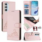 For Motorola Edge+ 2022 Cat Rat Embossed Pattern RFID Leather Phone Case with Lanyard(Pink)